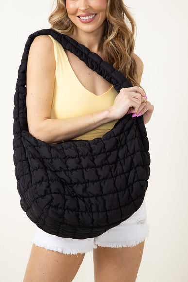 Large Carryall Quilted Puffer Bag for Women in Black