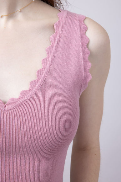 Scallop Tank Top for Women in Dusty Pink