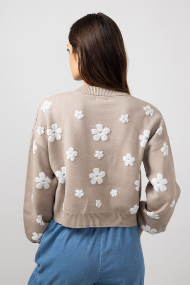 Simply Southern Cropped Flower Sweater for Women in Tan