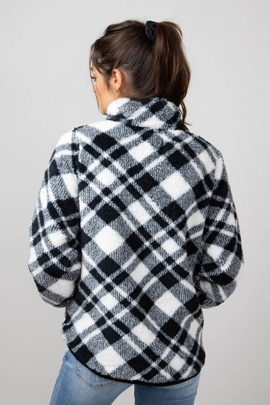 Simply Southern Quarter Zip Front Pullover for Women in White/Black Plaid