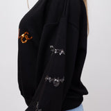 Simply Southern Sequin Hey Boo Ghost Crewneck Sweatshirt for Women in Black 