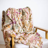 Simply Southern Sherpa Pom Pom Throw Blanket in Tan Floral