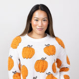 Simply Southern Fuzzy Crewneck Sweater for Women in Cream Pumpkin