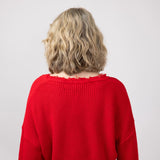 Simply Southern Knit V-Neck Merry Distressed Sweater for Women in Red