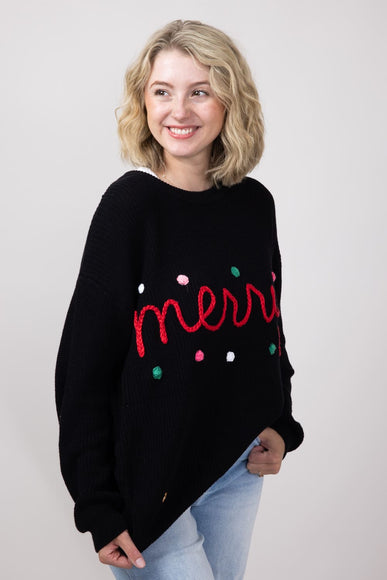 Simply Southern Knit Merry Sweater for Women in Black