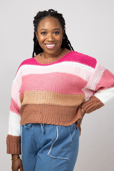 Simply Southern Striped Cropped Sweater for Women in Cranberry