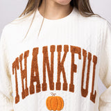 Simply Southern Braided Crewneck Thankful Sweater for Women in Cream