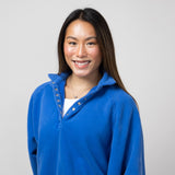 Snap Button Collared Fleece for Women in Cobalt