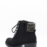 Soda Henry Knit Ankle Lace Up Booties for Women in Black