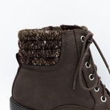 Soda Henry Knit Ankle Lace Up Booties for Women in Brown