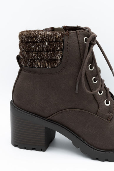 Soda Henry Knit Ankle Lace Up Booties for Women in Brown