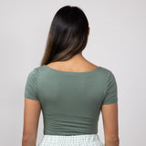 Seamless Double Layer Knit T-Shirt for Women in Olive