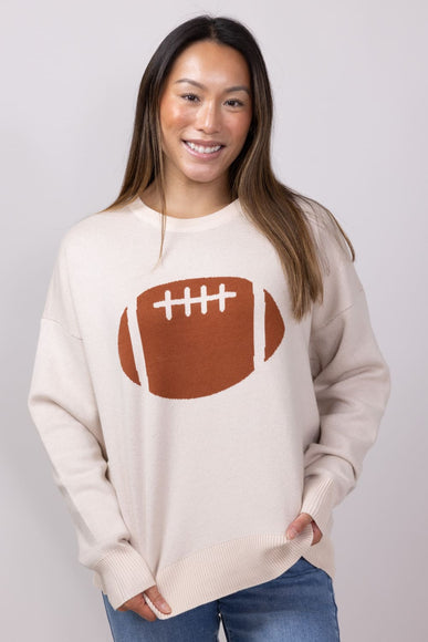 Football Graphic Sweater for Women in Cream