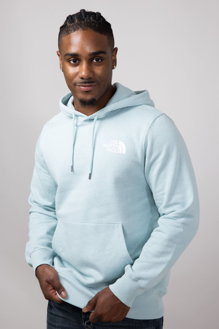 Grey and blue north face hoodie online