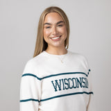 Thread & Supply Wisconsin Varsity Lettering Sweater for Women in Cream/Pinegreen