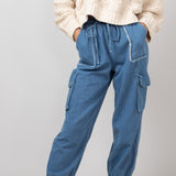 Denim Cargo Joggers for Women in Indigo