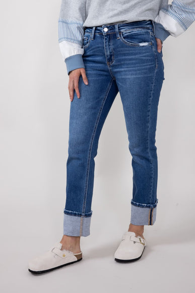 Vervet High Rise Cuffed Slim Straight Jeans for Women