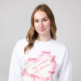 Very Mindful Very Demure Cake Oversized Graphic Sweatshirt for Women in White