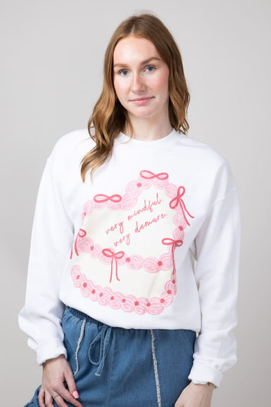 Very Mindful Very Demure Cake Oversized Graphic Sweatshirt for Women in White