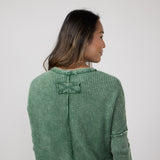 Washed Baby Waffle Oversized Knit Shirt for Women in Green