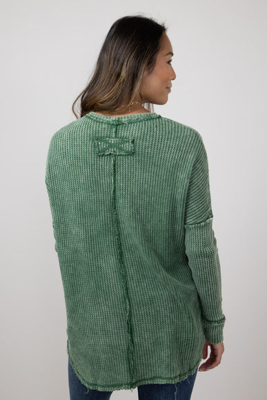 Washed Baby Waffle Oversized Knit Shirt for Women in Green