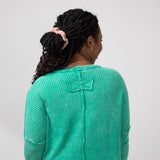 Washed Baby Waffle Oversized Knit Shirt for Women in K Green