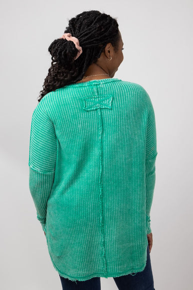 Washed Baby Waffle Oversized Knit Shirt for Women in K Green