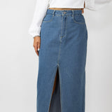 Washed Denim Midi Skirt for Women