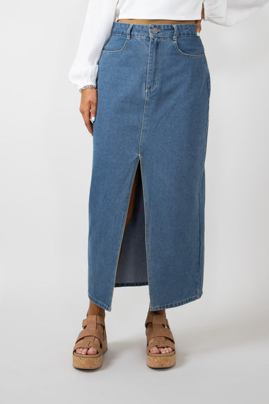 Washed Denim Midi Skirt for Women