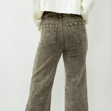 Washed Frayed Flare Jeans for Women in Olive