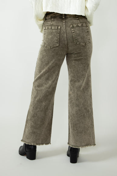 Washed Frayed Flare Jeans for Women in Olive