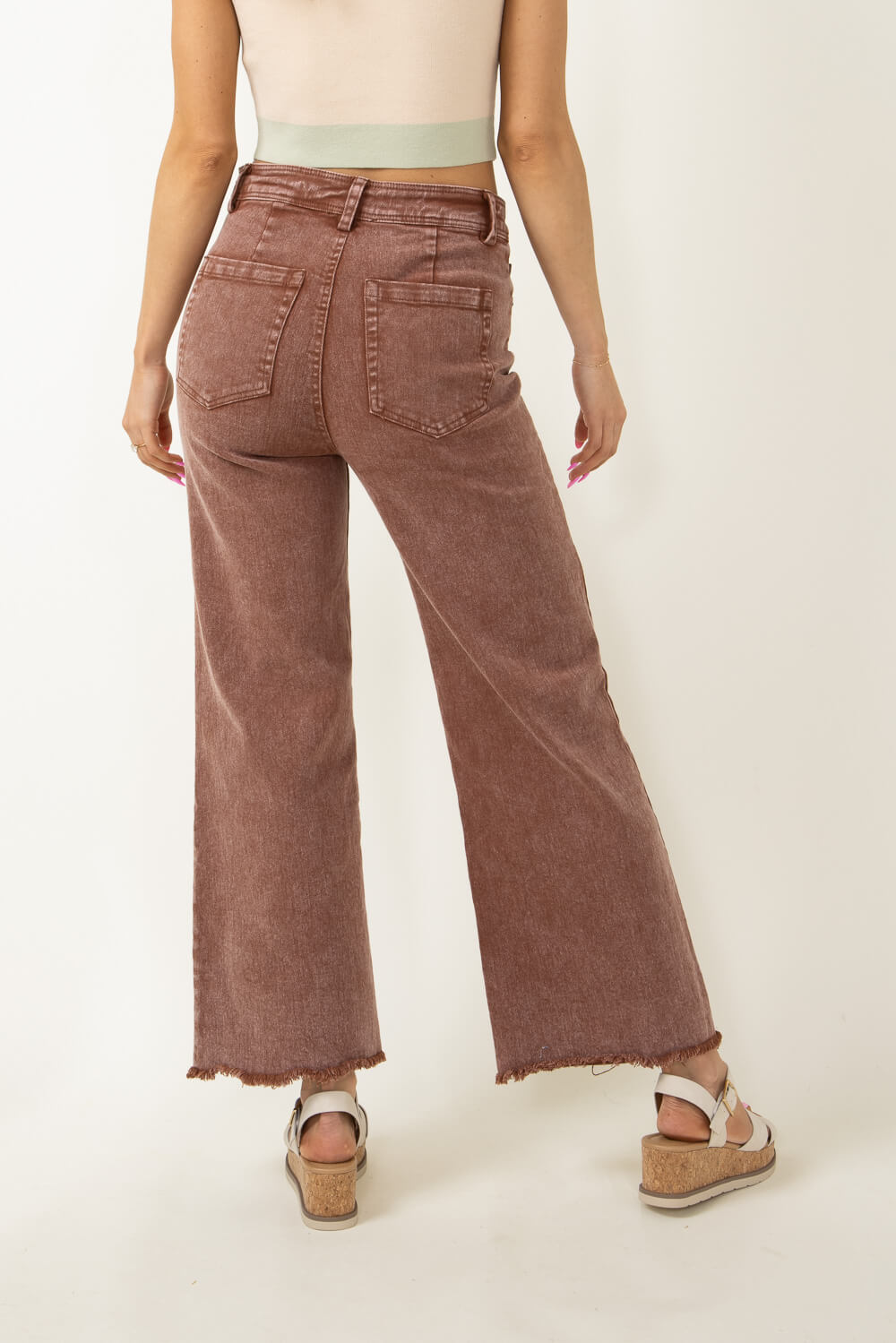 Washed Bell Bottom Front Seam Flare Pants in Taupe - The Rustic