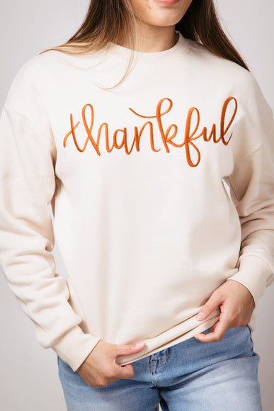 1897 Active Thankful Graphic Fleece Sweatshirt for Women in Cream