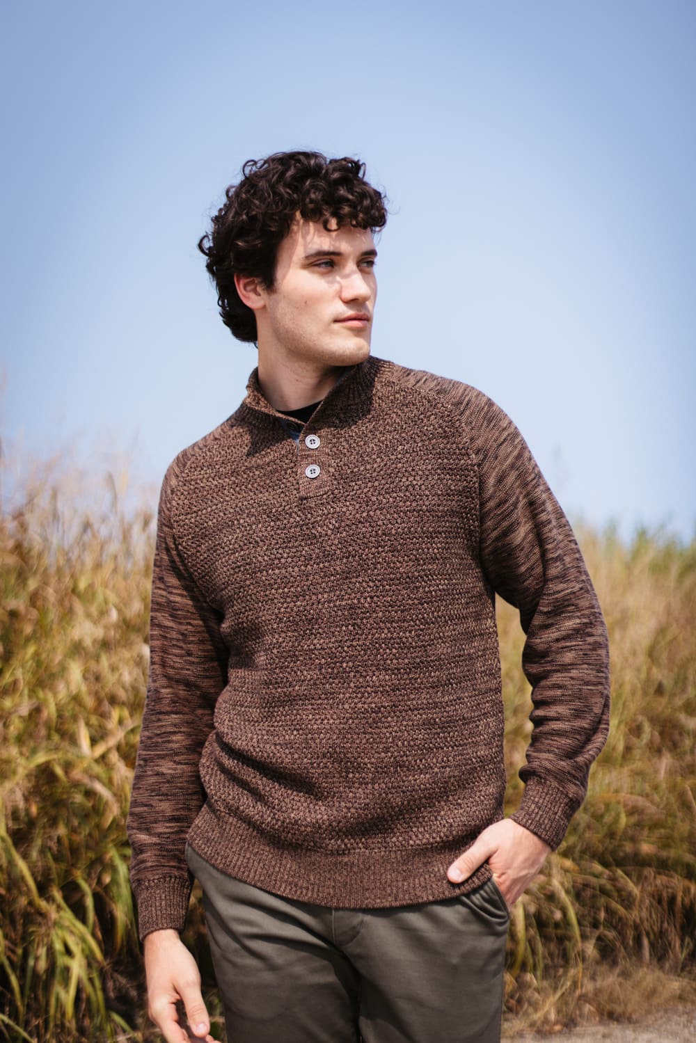 Men's quarter button sweater best sale