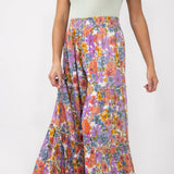 Tiered Floral Beach Pant for Women in White Multi