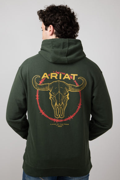 Ariat Barbwire Skull Logo Hoodie for Men in Dark Green