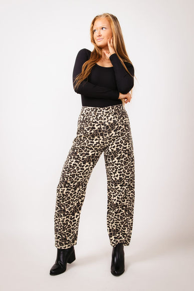 High Rise Barrel Jeans for Women in Animal Leopard Print