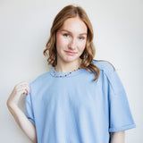 Blu Pepper Short Sleeve Crewneck Ribbed Knit Shirt for Women in Light Blue