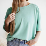 Blu Pepper Crewneck Ribbed Knit Shirt for Women in Mint