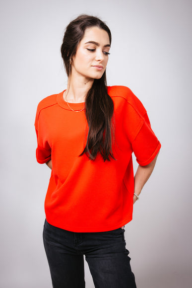 Blu Pepper Short Sleeve Crewneck Ribbed Knit Shirt for Women in Red