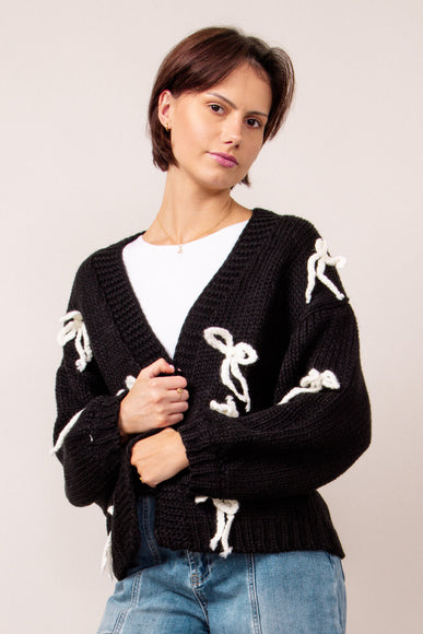 Bow Cardigan for Women in Black