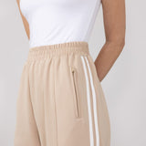 Bow Tie Track Pants for Women in Taupe White