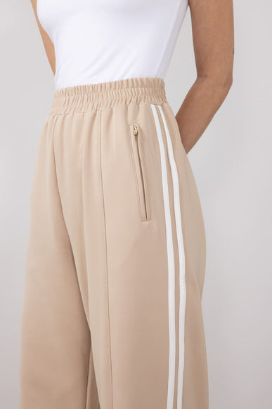 Bow Tie Track Pants for Women in Taupe White