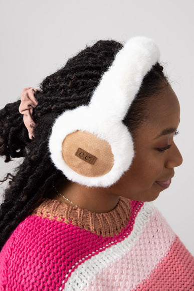 C.C. Faux Fur Earmuffs for Women in Ivory/Camel