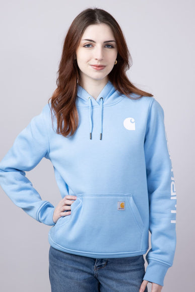 Carhartt Logo Sleeve Midweight Hoodie for Women in Sky Blue