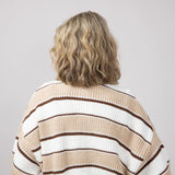 Colorblock Half Zip Striped Sweater for Women in Ecru