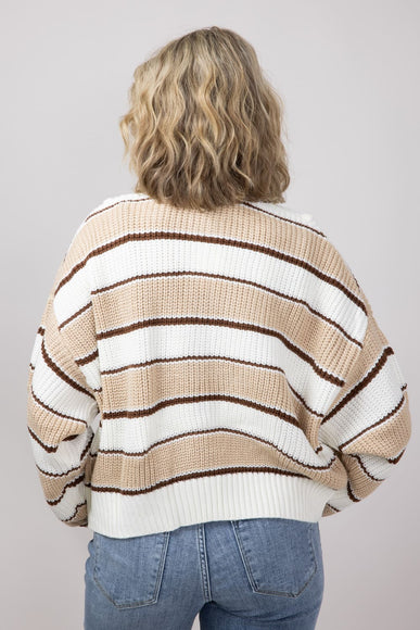 Colorblock Half Zip Striped Sweater for Women in Ecru