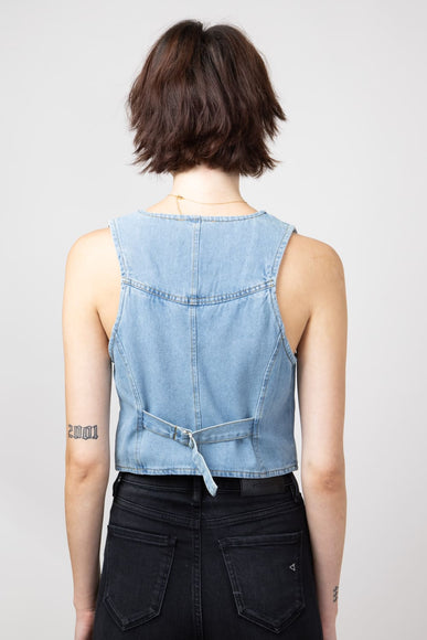 Denim V-Neck Button Down Vest for Women