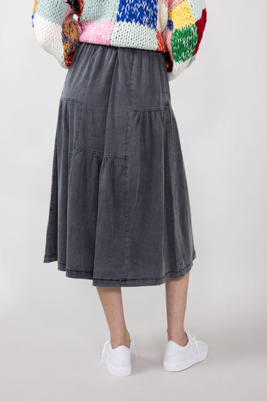 Denim Tiered Midi Skirt for Women in Black