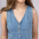 Denim V-Neck Button Up Vest for Women